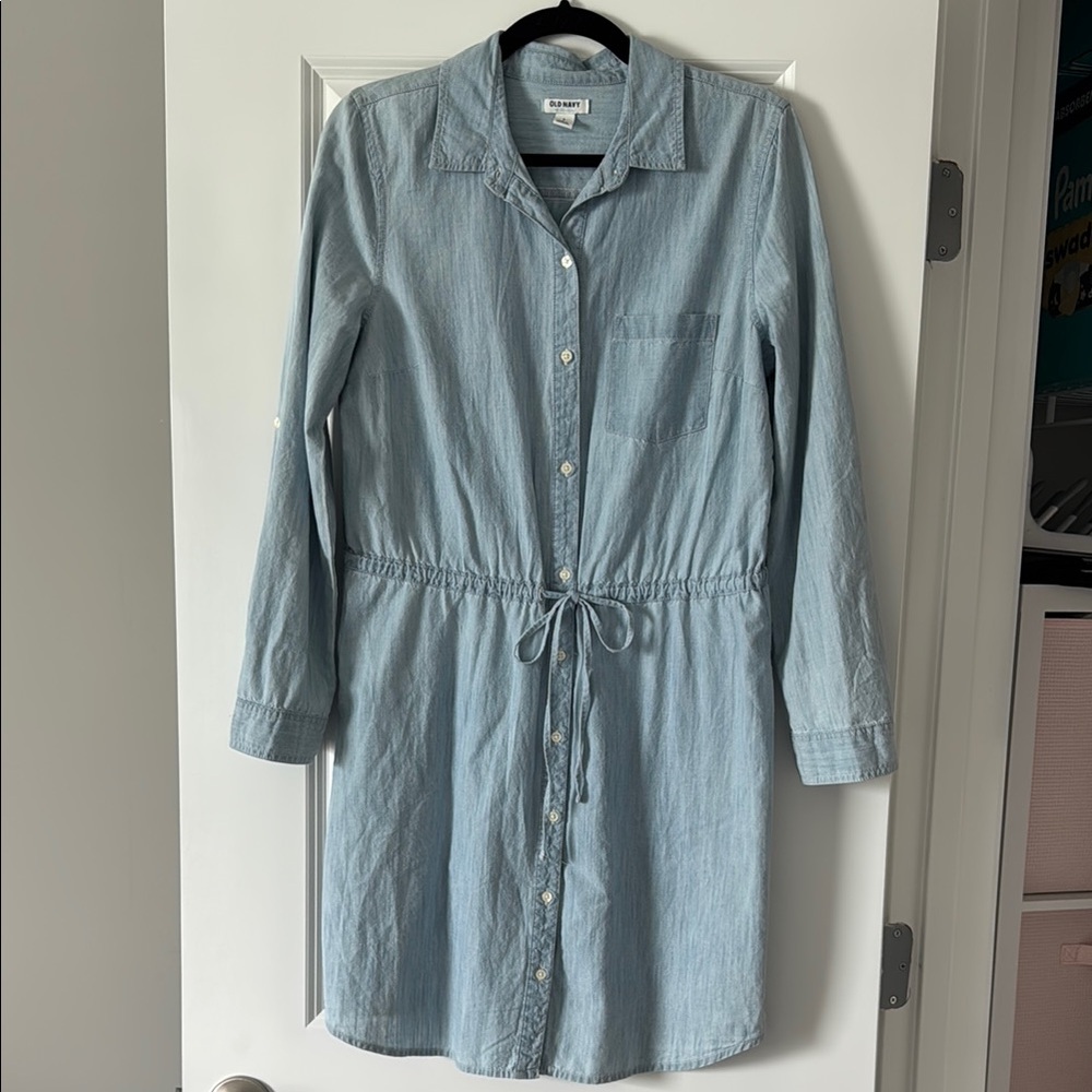 Old Navy Pale Blue Drawstring Shirt Dress